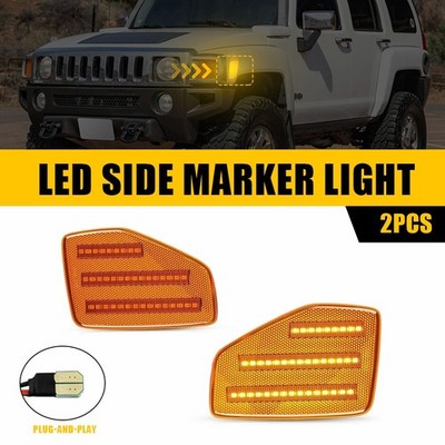 2X Front Side Marker LED Lights For 2006-2010 Hummer H3 2009-2010 H3T Amber EXR