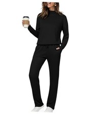 Womens Lounge Sets Two Piece Tracksuits Casual Sweatsuits Mock Small Black