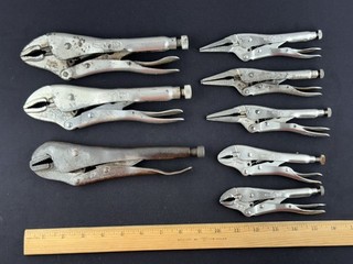 Vtg Vise Grip Lot of 8 (7) Petersen Dewitt (1) Irwin 10WR(2) 6LN(3) 5WR(2)