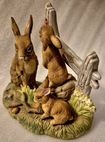 Vintage Rabbit Family 6 1/2" Statue Bunny Figurine Ear Crack Repair See Pic - Picture 3 of 8