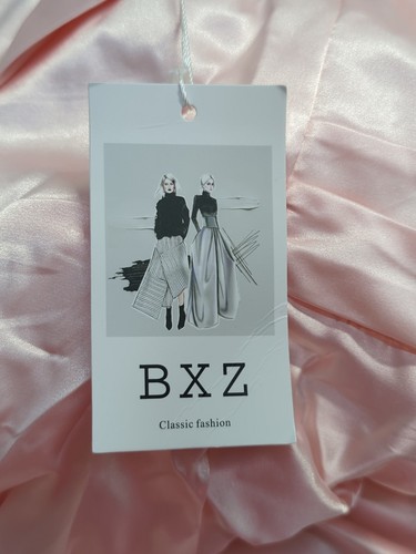 Vestido de graduación BXZ fuera del hombro línea A plisado para mujer satinado talla 6 rosa rubor EE. UU. - Imagen 7 de 9