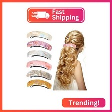 6 Retro Acrylic Marble Barrettes for Women - Fine Glitter Hair Clips, Large Fren