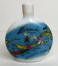Vtg Bermuda Islands Map Souvenir Jar Bottle Atlantic Ocean Lid Perfume Lotion
