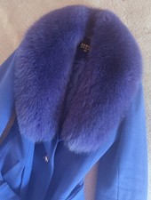 NEU Luxus Wollmantel S 36 Pelzkragen Blau Win...