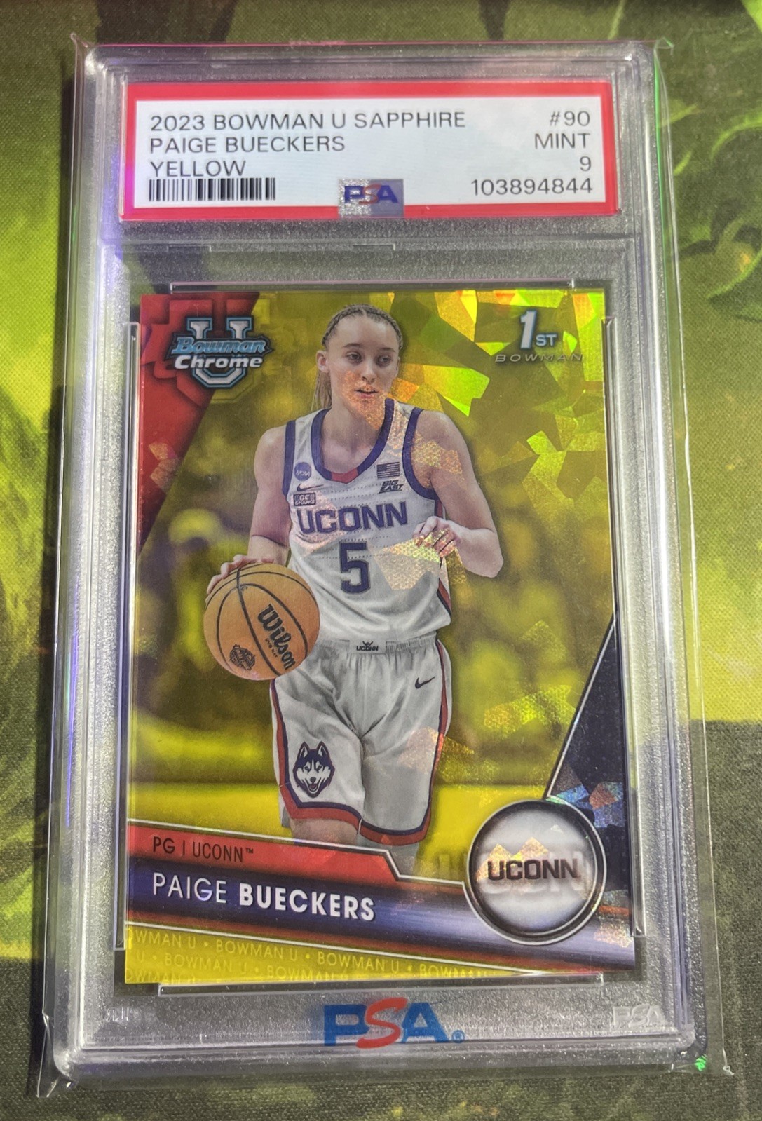 Paige Bueckers - 2023 Bowman U Chrome 1st Sapphire Yellow /75 - PSA 9 MINT