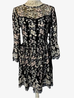 Lipsy Black Embroidered Floral Overlay Occasions Dress UK 10 EU 38 | eBay UK