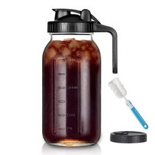 64oz Glass Pitcher with Lid, 2 Quart Mason Jar Pitcher with Pour Spout Lids, ...