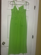 H M Green Solid Slip Midi Dress V-Neck Sleeveless Spaghetti Strap Size M