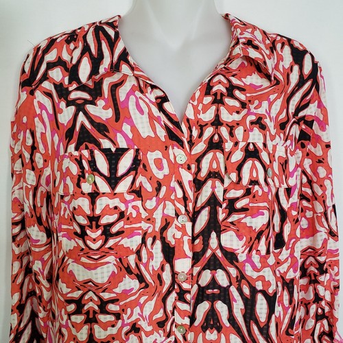 Blusa Mujer Notations Mediana Botón Frontal Manga Larga Bolsillos Estampados Roja - Imagen 3 de 11