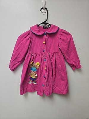 Vtg Austin & Ashley Girls Dress Size 5 Pink Cotton Cheerleader Bear 90s Y2K Kids