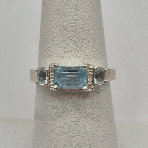 Vintage Sterling Silver 925 Blue Topaz & Spinel Rectangular Ring Sz 7