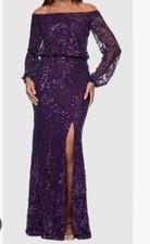 Xscape Women Purple Off-Shoulder Sequin Maxi Gown Sz 4P Wedding NWT