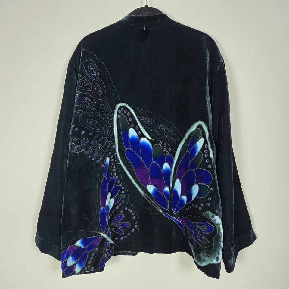 Chaqueta Mariposa Terciopelo Seda Chicos De Colección XL Verde Artística Bordada Cachicho Foto 2 de 4