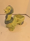 Vintage Shawnee Green Mother Goose & Cart Pottery Mini Planter - USA - #752
