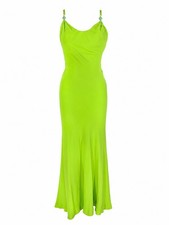 VTG Gianni Versace Lime Green Bias Cut Evening Gown, SS96, 2/4 US