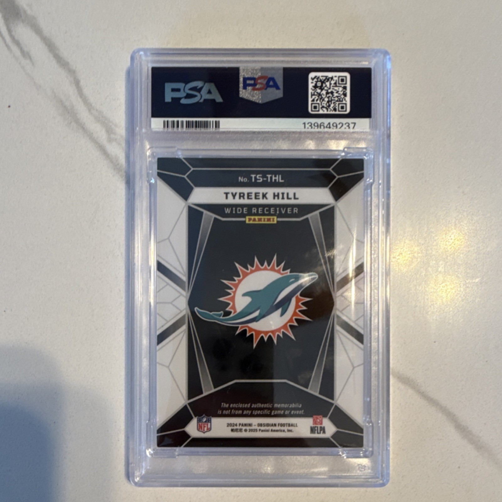 2024 Panini Obsidian - Trifecta Swatches Tyreek Hill Miami Dolphins PSA 8 view 2
