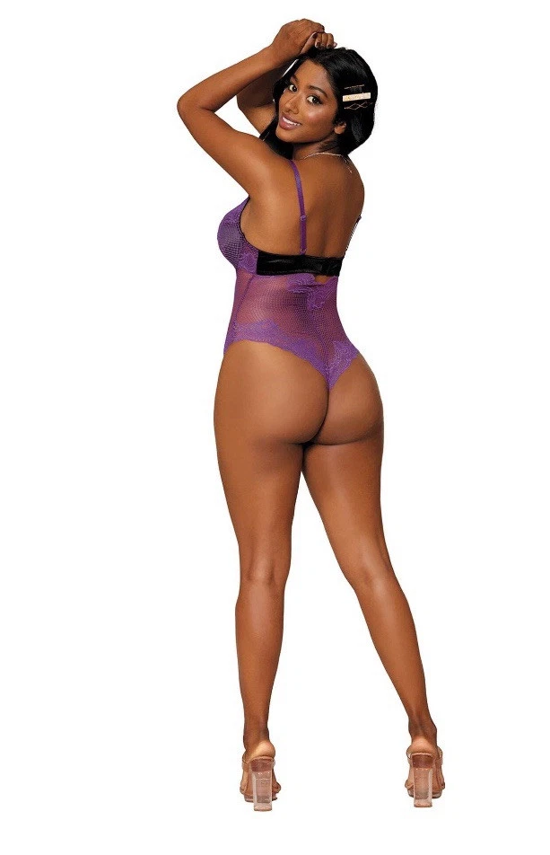 DREAMGIRL Fishnet Stretch Lace Teddy With Thong Back & Keyhole Detail 2X-LARGE - Image 4 of 4