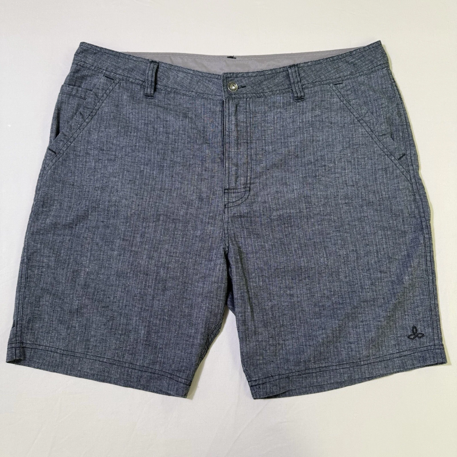Prana Furrow Shorts Mens 38x8 Grey Hemp Blend Hiking Camp Standard Fit Outdoors