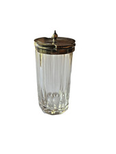 Ancien pot à condiments moutarde cristal côtelé couvercle argenté articulé Webb England