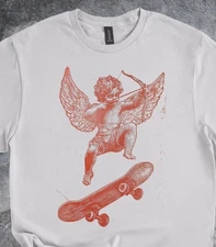 Cupid Shirt Angel Skateboard Retro Cherub Graphic Skate Art Linework Tshirt