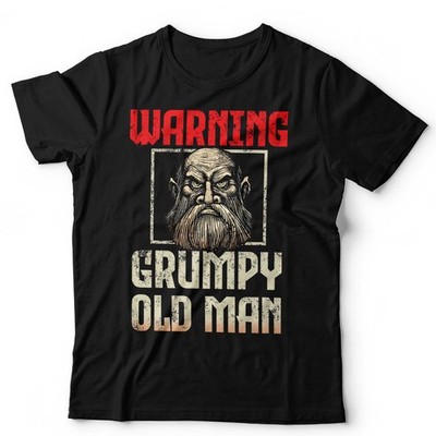 Warnung mürrischer alter Mann T-Shirt lustig Vatertag Geschenk Neuheit Spruch Glatze Bart