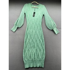 Fashion Nova Sweater Dress Sz XL Mint Green Cable Knit Long Sleeve Midi