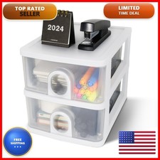 DETEIN 2 Drawers Clear Plastic Desktop Storage Drawers Organizer 1Pack