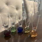 New ListingVintage Cordial Shot Glasses Bubble Ball Bottom Base 4.5" Hand Blown Set of 5
