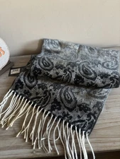 Cejon Women's Paisley Scarf Black/Gray, Neutral Classic Made In Italy