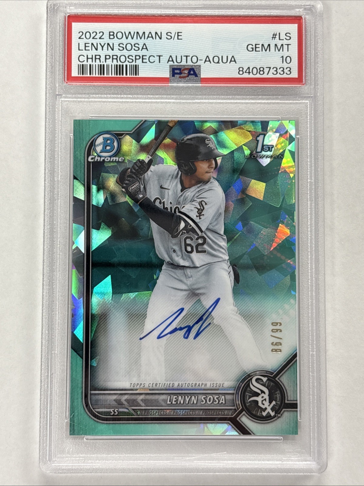 PSA 10 2022 Bowman Chrome Sapphire Lenyn Sosa 1st Aqua Refractor Auto #/99