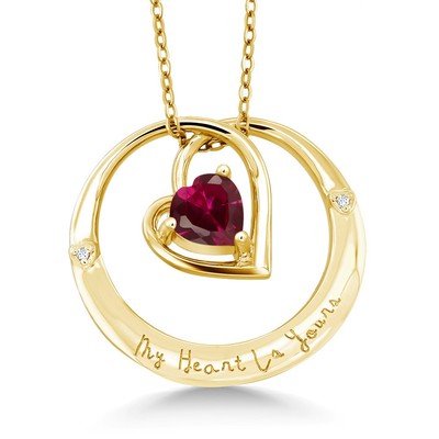 18K Yellow Gold Plated Silver ''My Heart Is Yours'' Created Ruby and Diamond