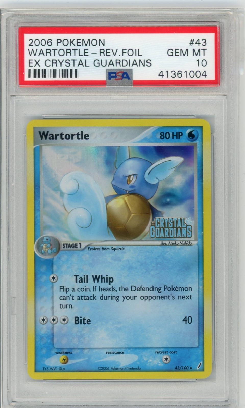 2006 Pokemon EX Crystal Guardians #43 Reverse Holo Foil Wartortle PSA 10