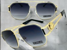 Classic Elegant Vintage Retro Hip Hop Rapper Style SUNGLASSES Large Gold Frame