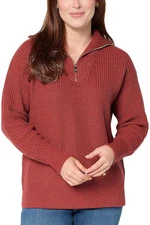 Belle by Kim Gravel Women's Chunky Shaker Half Zip Sweater Spice Apple