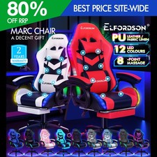 ELFORDSON Gaming Office Chair 8 Massage 12 RGB LED Footrest Padded Arms Computer