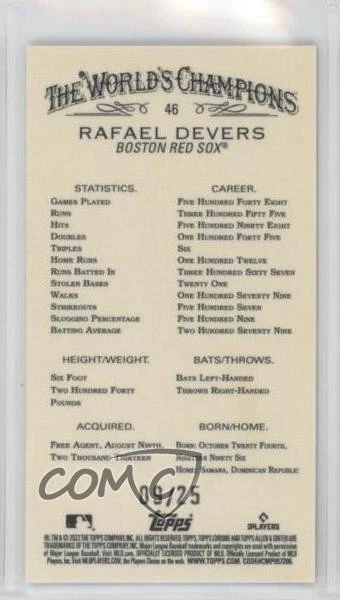 2022 Topps Allen & Ginter Chrome Mini Orange Refractor /25 Rafael Devers #46 - Image 2 of 2