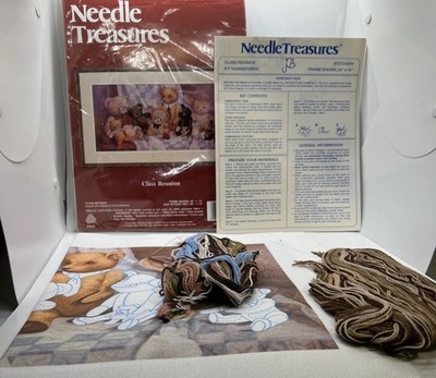 Stitchery Needle Treasures Class Reunion 20x10 Crewel Bears 620 Opened READ