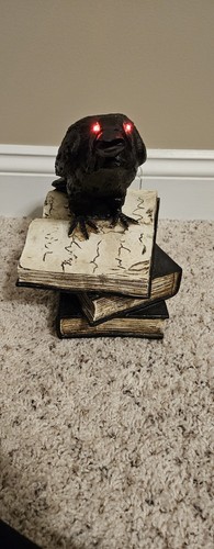 Black Raven Red, Light up Eyes, Standing On Spell Books Halloween Decor