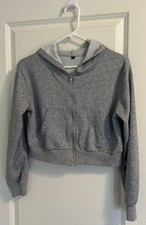 Women's Classic Cropped Lightweight Grey Fleece Hoodie, Size XS