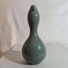 Vintage Korean Celadon Double Gourd Vase Signed Studio Pottery Won Chun