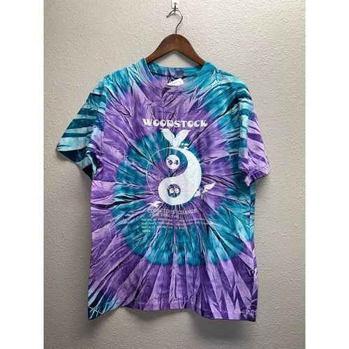 Woodstock Shirt Conscious Change Tie Dye Concer 1990s vintage concert t-shirt, vintage, size L, single stitch, B+ condition