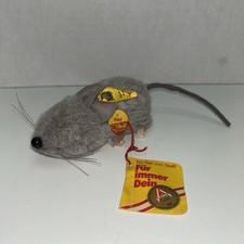 Steiff Fiep Mouse Grey Plush 1980s ID Button Tag 10cm 4in Vintage MISSING EYE