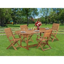 Pemberly Row Traditional 5-Piece Outdoor Patio Dining Set in Natural Oil