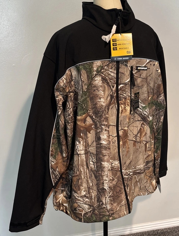 Caterpillar HEAVY DUTY Soft Shell Jacket Black Real Tree Camo Zip Up Men's 3XL - Image 2 of 4