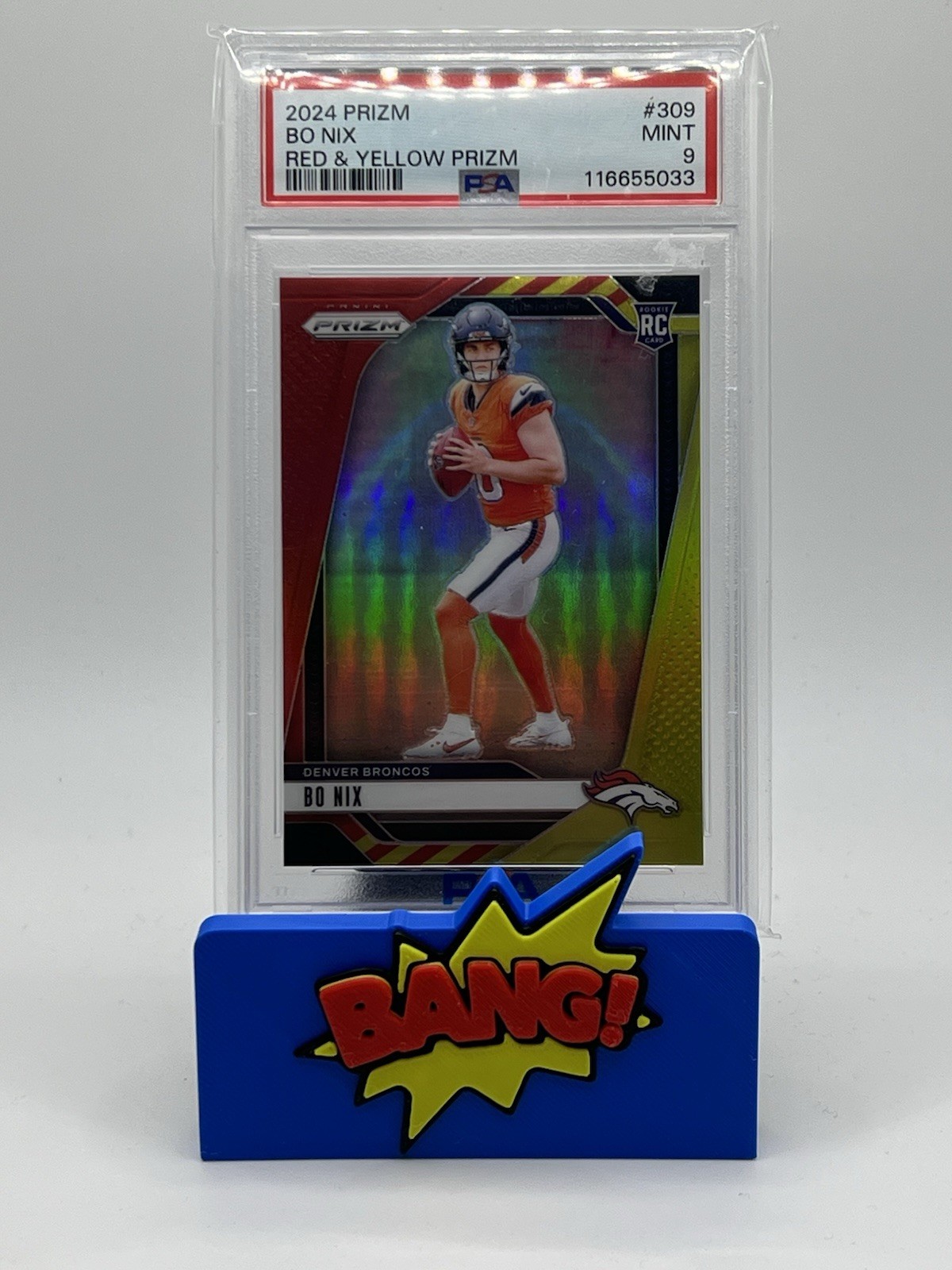 2024 Panini Prizm - Rookies Bo Nix #309 Red & Yellow Prizm /44 PSA 9‼️