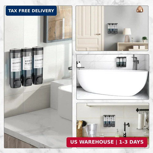Shampoo and Conditioner Dispenser,Shower Soap Dispenser 3 Chamber No Drill Wall- - Picture 3 of 9