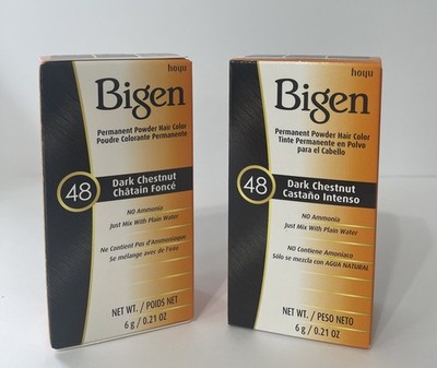 BIGEN, PERMANENT POWDER HAIR COLOR, 2 PACKS OF #48 DARK CHESTNUT, FREE SHIPPING