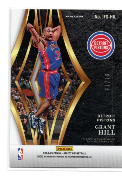 2024-25 Panini Select GRANT HILL In-Flight Auto Gold Prizm #01/10 Detroit HOF view 2