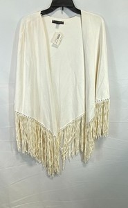 Sheri Bodell Women's White Fringed Studded Open Front Poncho Wrap NWT