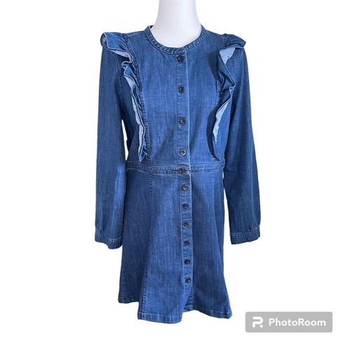 Madewell button front ruffle denim long sleeve dress - 12 - Bild 1 von 9